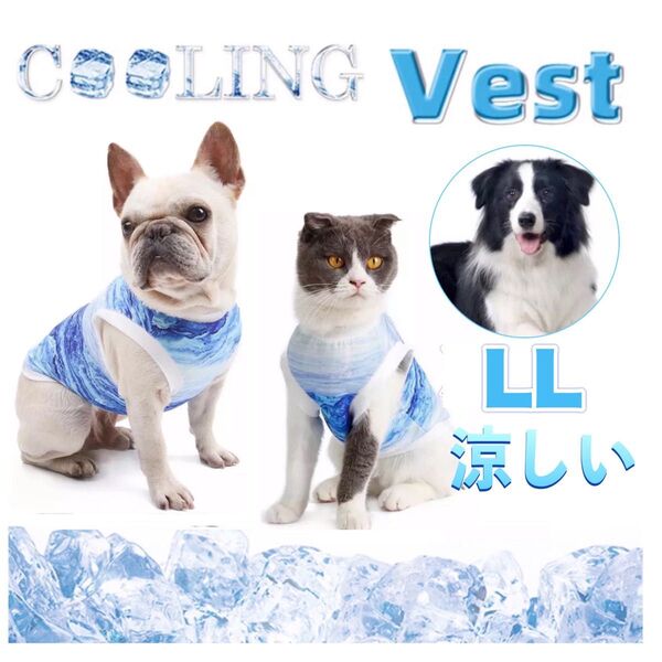 犬服 熱中症対策 犬用 ベスト 夏 冷感 冷却 犬 中型犬 大型犬 LL 青