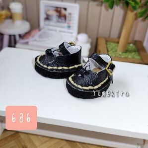 リボン ドールシューズ No.686 黒 イーマリー リカちゃん ブライス ミディブライス アイシードール 靴