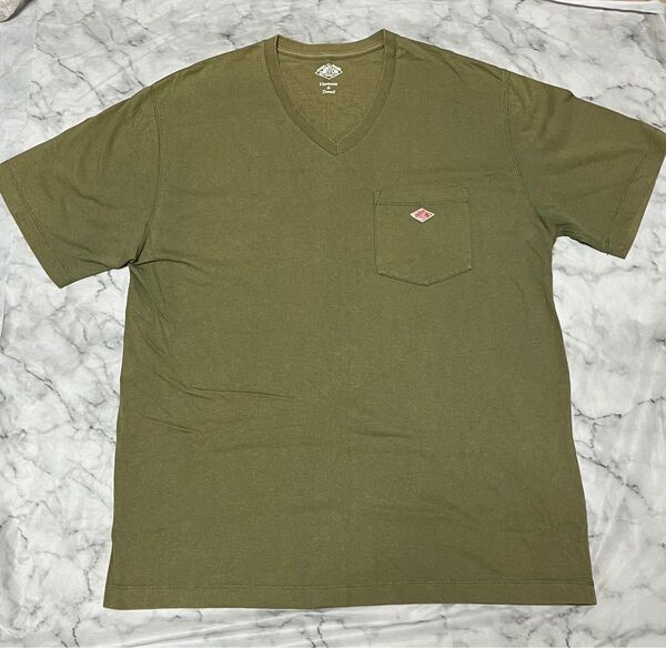 ダントン VネックTシャツ カーキグリーン メンズ42(L相当)