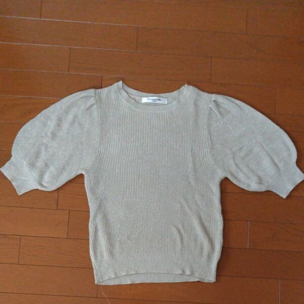 ラメ入りリブニットトップス パフスリーブ