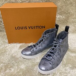 極美品 LOUIS VUITTON ルイヴィトン ハイカット スニーカー モノグラム シルバー 24.5cm