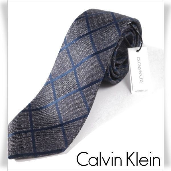 【定価1.3万】CK Calvin Klein② 日本製 シルク絹100%ネクタイ 織柄 グレー ※6918※1743