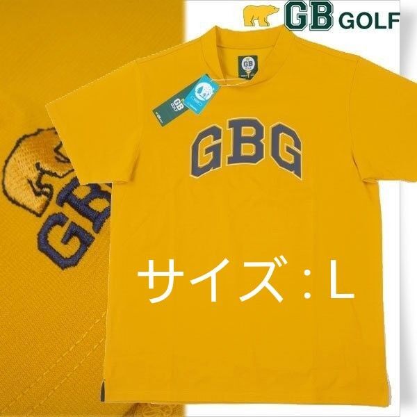 ゴールデンベア① メンズ ゴルフ UV加工 半袖 カレッジロゴ ミニモックネックTシャツ(L) ※6831※1748