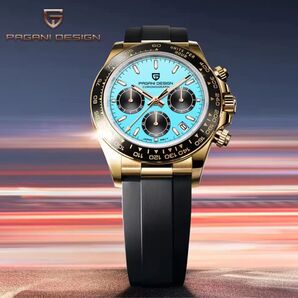 新品 ターコイズブルー ローズゴールド pagani design クロノグラフ パガーニデザイン ラバーベルト
