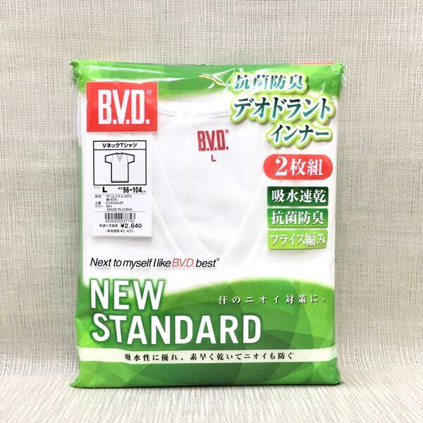 【新品】半VL 抗菌消臭 BVD 2枚組 V首半袖Tシャツ Lサイズ 吸水速乾 紳士肌着 白 フライス デオドラントインナー