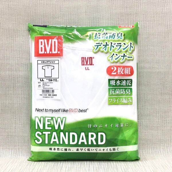 【新品】半VLL 抗菌消臭 BVD 2枚組 V首半袖Tシャツ LLサイズ 吸水速乾 紳士肌着 白 フライス デオドラントインナー