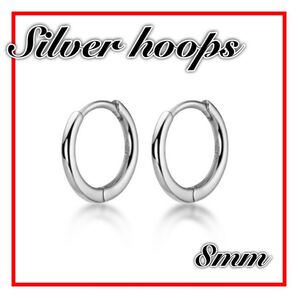 フープピアス シルバー ステンレス 8mm シンプル 男女兼用 メンズ レディース ファッション アクセサリー