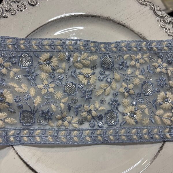 Eインド刺繍リボン極太チュール50cm 1mまとめ割あり同梱歓迎和装着物ハンドメイド
