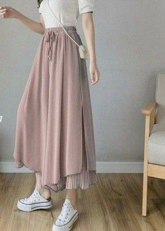 ガウチョパンツ ワイドパンツ レディース シフォン 裾プリーツ フレアパンツ美品