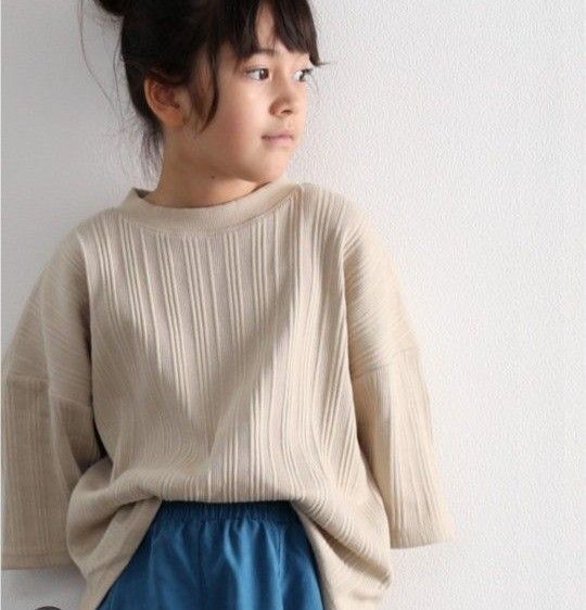 CLASSICAL ELF ランダムリブ ミドル丈ビッグTシャツ 130ベージュ