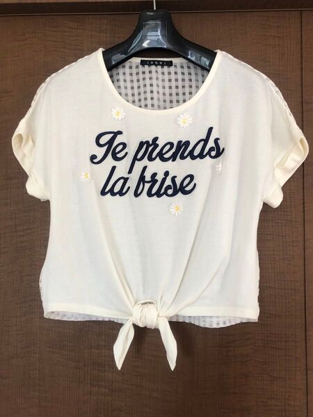 Mサイズ INGNI 半袖Tシャツ ロゴ 刺繍 アップリケ 後ろオーガンジー