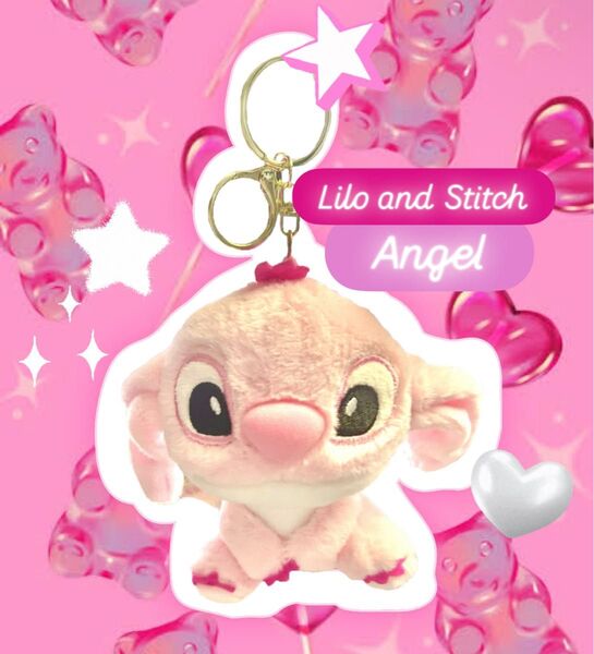 リロ・アンド・スティッチ エンジェル キーホルダー ピンク ぬいぐるみ ストラップ angel stitch disney
