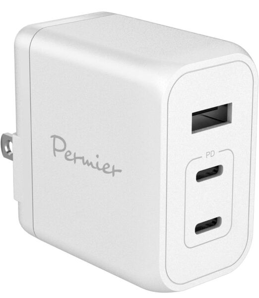 多摩電子工業 PD65W対応 AC充電器 USB x3ポート装備 USB-C x2、USB-A x1 折りたたみ式プラグ ホワイト