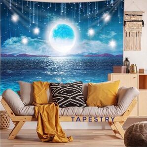 インテリア タペストリー 海と夜空 星 月 130×150