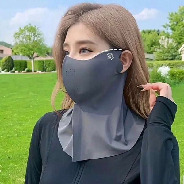 即日発送!【ブラック】 フェイスカバー UVカット 男女兼用 日焼け防止 ブラック 黒 吸汗速乾 UVカットマスク 紫外線対策