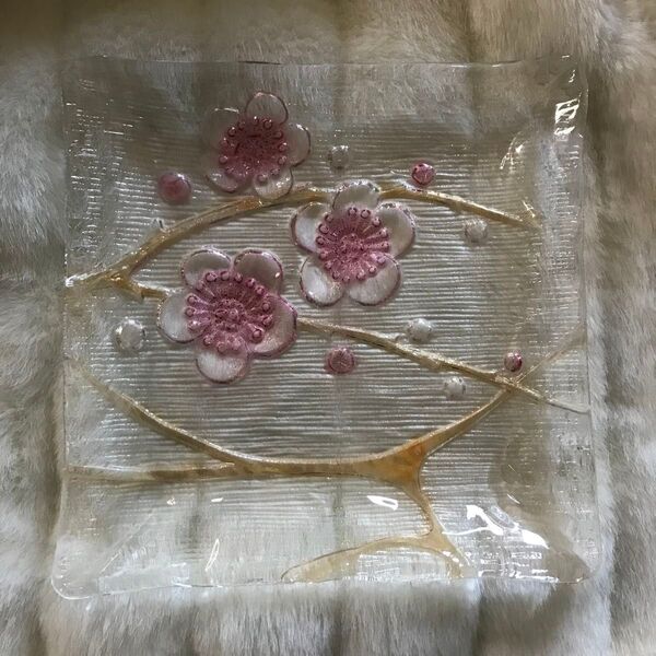 梅 大皿 ガラス皿 和皿 和風 角皿