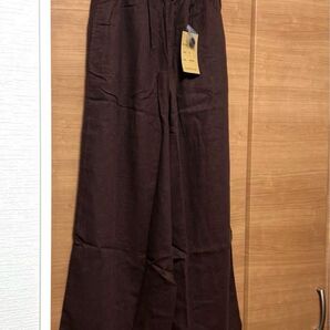 大人コーデ【未使用】LARU☆リネン混ワイドパンツ ブラウン スタイリッシュコーデ シンプルコーデ スタイリッシュ イージーパンツ