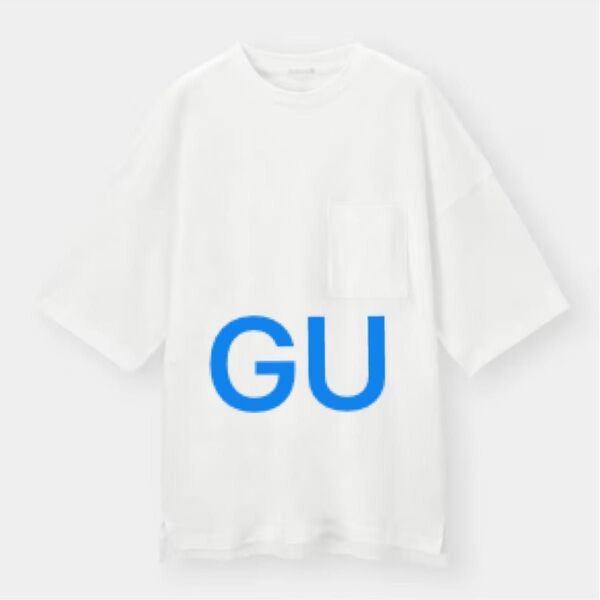 GUルーズフィットT(5分袖)白Tシャツ ポケット付き シンプル