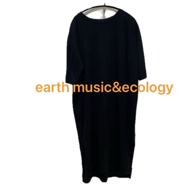 earth music&ecology 半袖 ロングワンピース 黒 ロングTシャツ ワンピースレディース