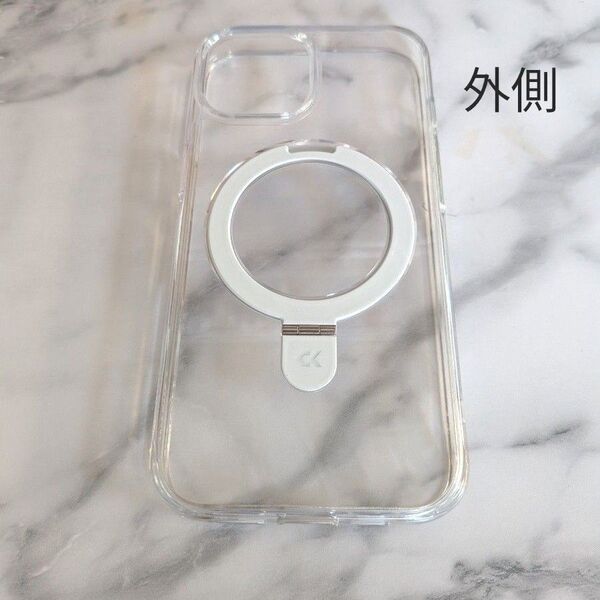 CASEKOO iPhone 15 Magsafe対応 耐衝撃 隠しスタンド 黄変防止 薄型半透明 スマホケース ワイヤレス充電