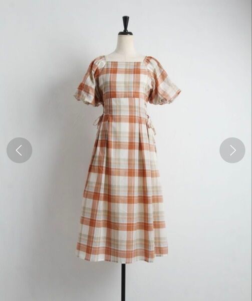 tocco サイドレースアップデザインボリュームスリーブチェック柄ワンピース