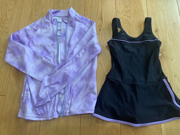 女の子 スカート水着 ラッシュガード 2点セット 130cm パープル