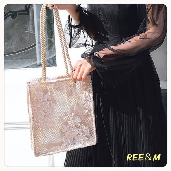 新品 花柄レース トートバック ポーチつき 夏バック 刺繍バック ベージュ Sサイズ バッグ