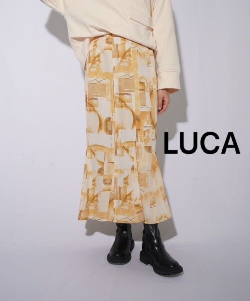 LUCA/LADY LUCK LUCA ルカ マーメイド柄スカート フレア ロング イエロー
