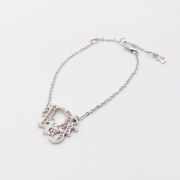 Dior ディオール ブレスレット バングル シルバー×ピンク ラインストーン