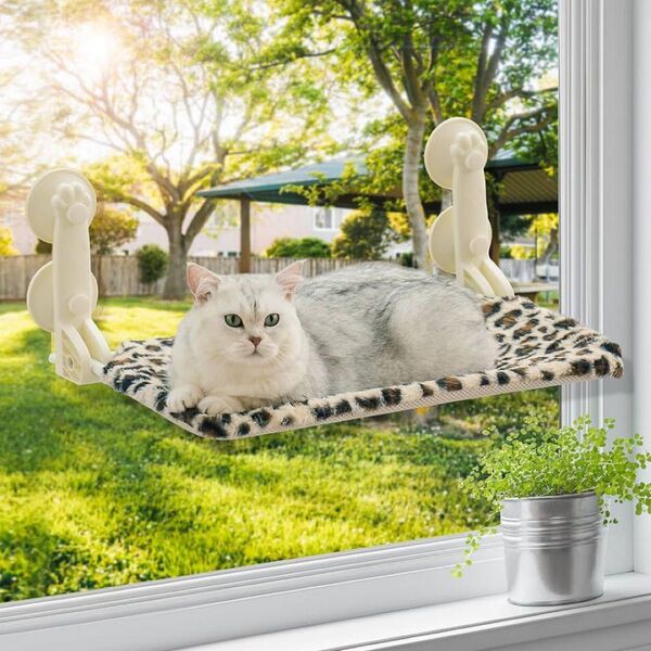 猫用吸盤式 ハンモック ペット 猫用ベッド 猫用品 ヒョウ柄 52×30cm