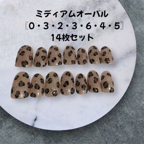 現品販売ヒョウ柄が主役の大人の輝きネイル|14枚ミディアムオーバルセット