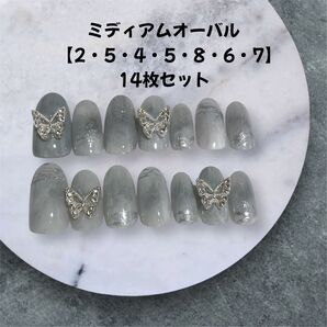 現品販売洗練モノトーン×蝶が舞う輝きニュアンスネイル|14枚