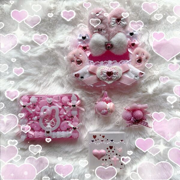 ハンドメイド 平成女児 デコ ケース キーホルダー ゆめかわ ピンク かわいい