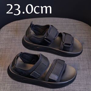 スポーツサンダル サンダル 厚底 ベルクロ クッション 夏 ブラック スポサン 23.0 シンプル 軽量 美脚