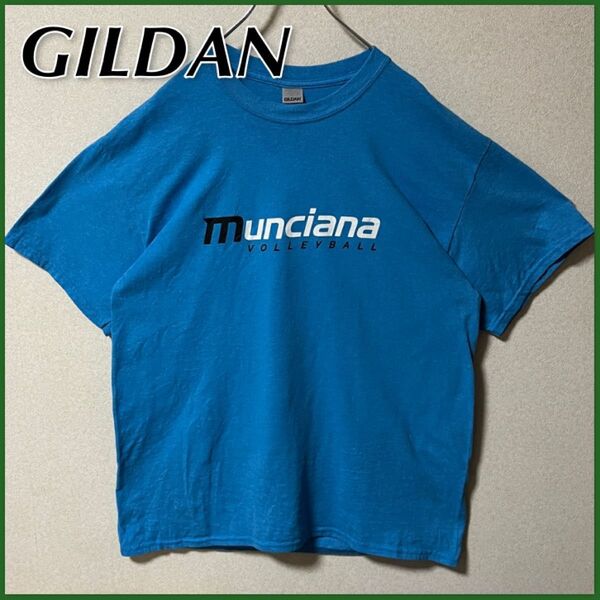【GILDAN】 ギルダン Tシャツ メンズ L ブルー バックプリント US古着 ヘビーコットン素材