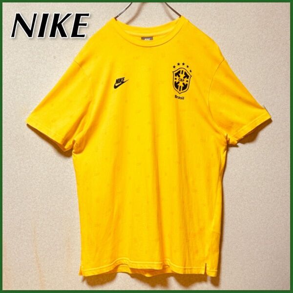 【NIKE】 ブラジルサッカー連盟 Tシャツ メンズ L イエロー ナイキ ロゴ入り