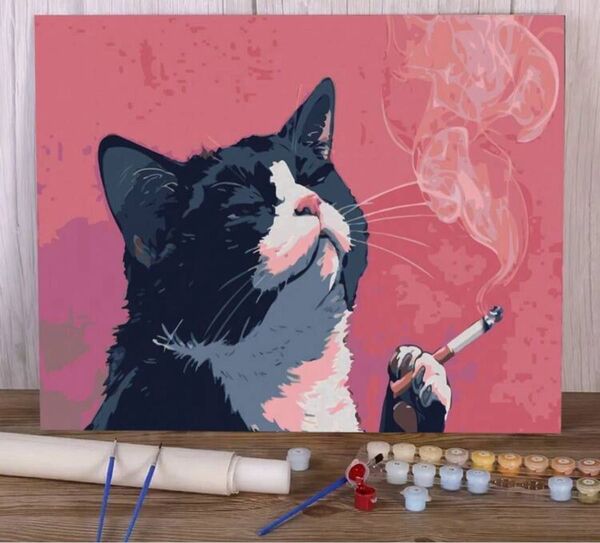 ペイントバイナンバー 哀愁のタバコ猫さん 絵画 趣味 大人の塗り絵