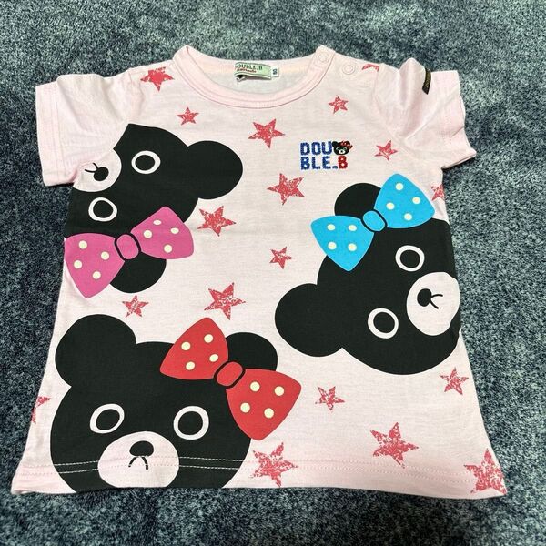超美品 ミキハウス DOUBLE.B 半袖Tシャツ ピンク くま 女の子 80