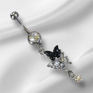 ボディピアス ダブルジュエル へそピアス 蝶々 ゆれるラインストーン
