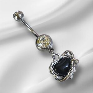ボディピアス ダブルジュエル へそピアス 立体ブラックハート