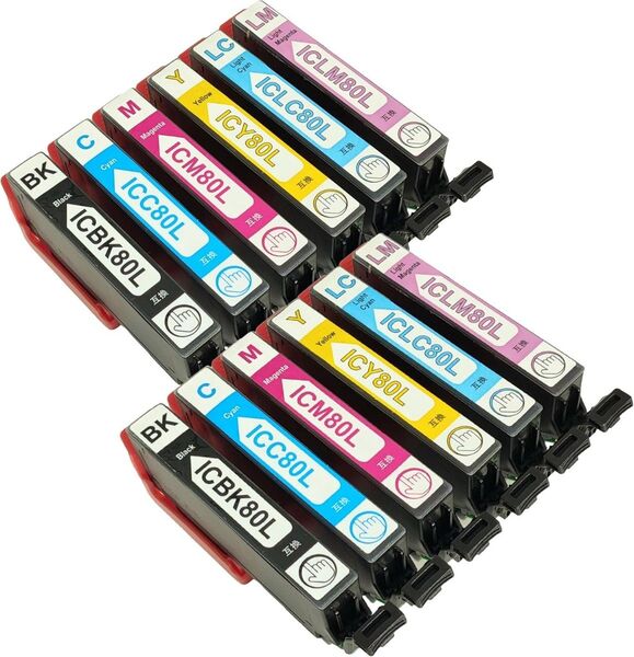 計12本セット:IC6CL80L(BK/C/LC/M/LM/Y)(目印:とうもろこし)6色×2セット 互換インク