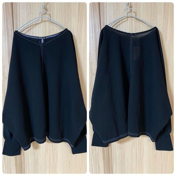 新品タグ付きカットソーL☆ゆったり☆大きいサイズ☆ブラウス☆LL☆ドルマンスリーブ☆ルーズシルエット☆Vネック☆変形