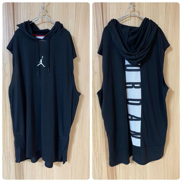 ノースリーブパーカー3XL☆NIKE ジョーダン☆フーディ☆ドライフィット☆ブラック☆Tシャツ☆ 黒 フード