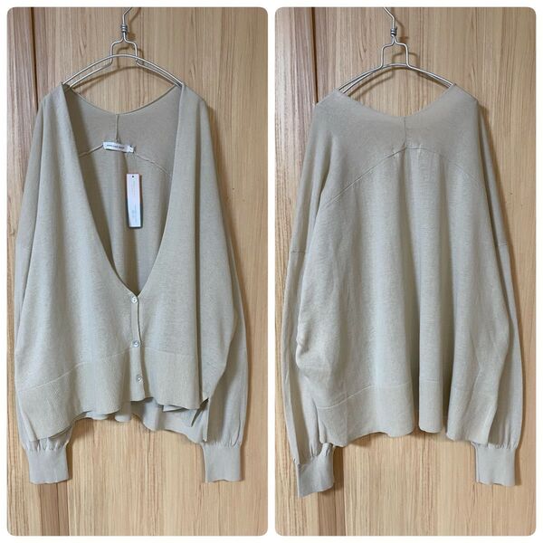 新品タグ付きルーズカーディガンL☆ゆったり☆大きいサイズ☆長袖☆シアー☆UV☆Vネック☆グレージュ☆ベージュ☆