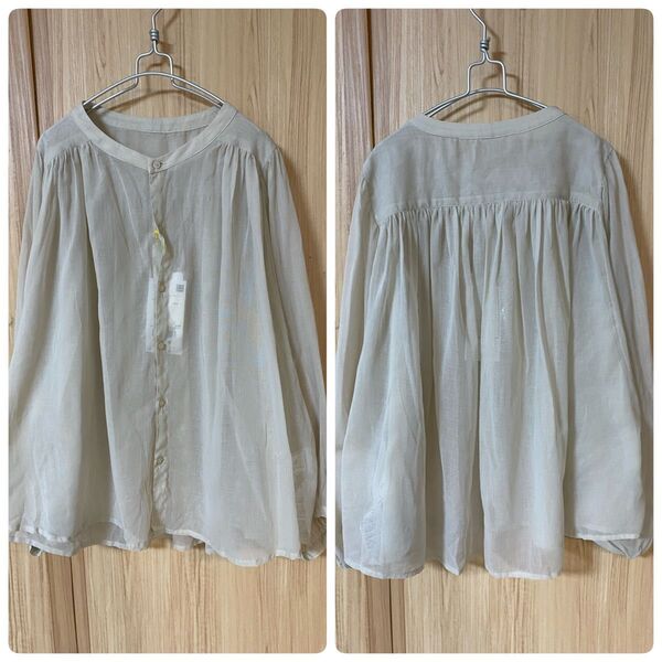新品ブラウス☆タグ付き☆ゆったり☆大きいサイズ☆LL☆2L☆3L☆シアーシャツ☆ベージュ☆ボリューム☆ワイド