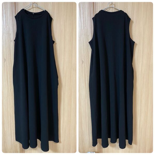 新品ワンピース☆ゆったり☆大きめ☆フレア☆Aラインシルエット☆ロング☆マキシ丈☆ブラック☆夏物☆ ノースリーブワンピース