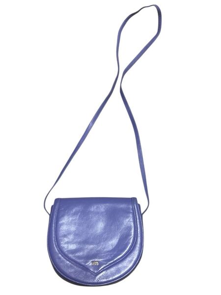 HANAEMORI ハナエモリ 森英恵 パープル レザー ロゴ入り ショルダーバッグ