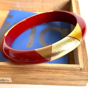 【美品】漆塗り 金箔 銀箔 ブレスレット バングル 木製漆塗 腕輪 会津塗 赤