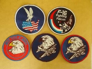 【5枚セット】F-16 FIGHTING FALCON ファイティング・ファルコン刺繍ワッペン/イーグル ハヤブサ隼パッチ米軍ミリタリー戦闘機USA空軍 431