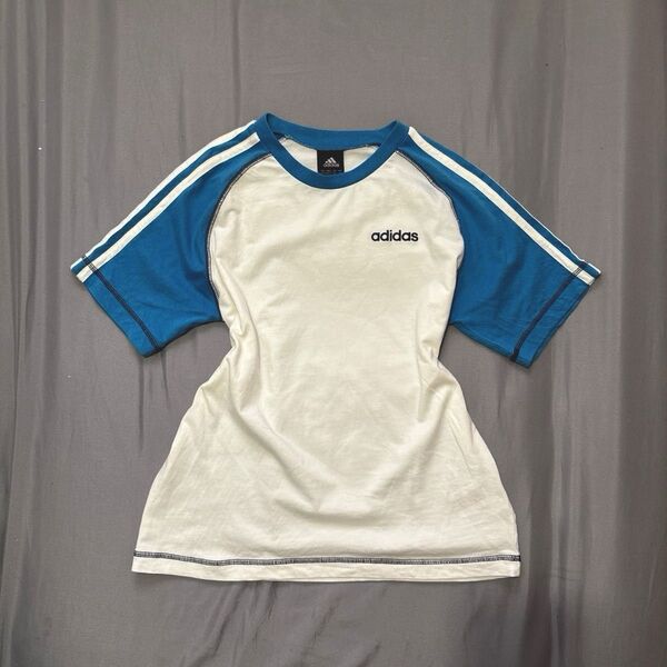 【レア】adidas 半袖Tシャツ ピチT y2k 平成 ギャル ホワイトブルー